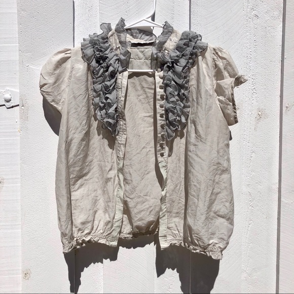 Vintage Grey Ruffled Button Up Blouse - Picture 3 of 5